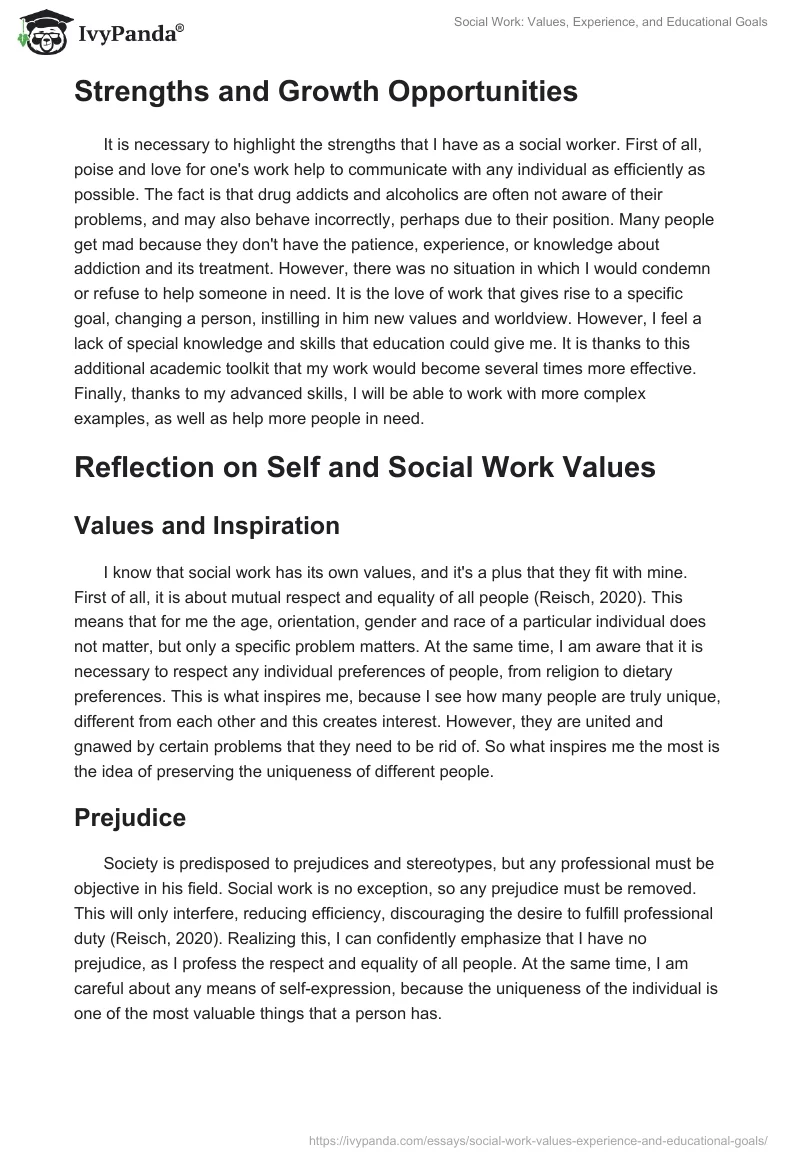 Social Work: Values, Experience, and Educational Goals. Page 2