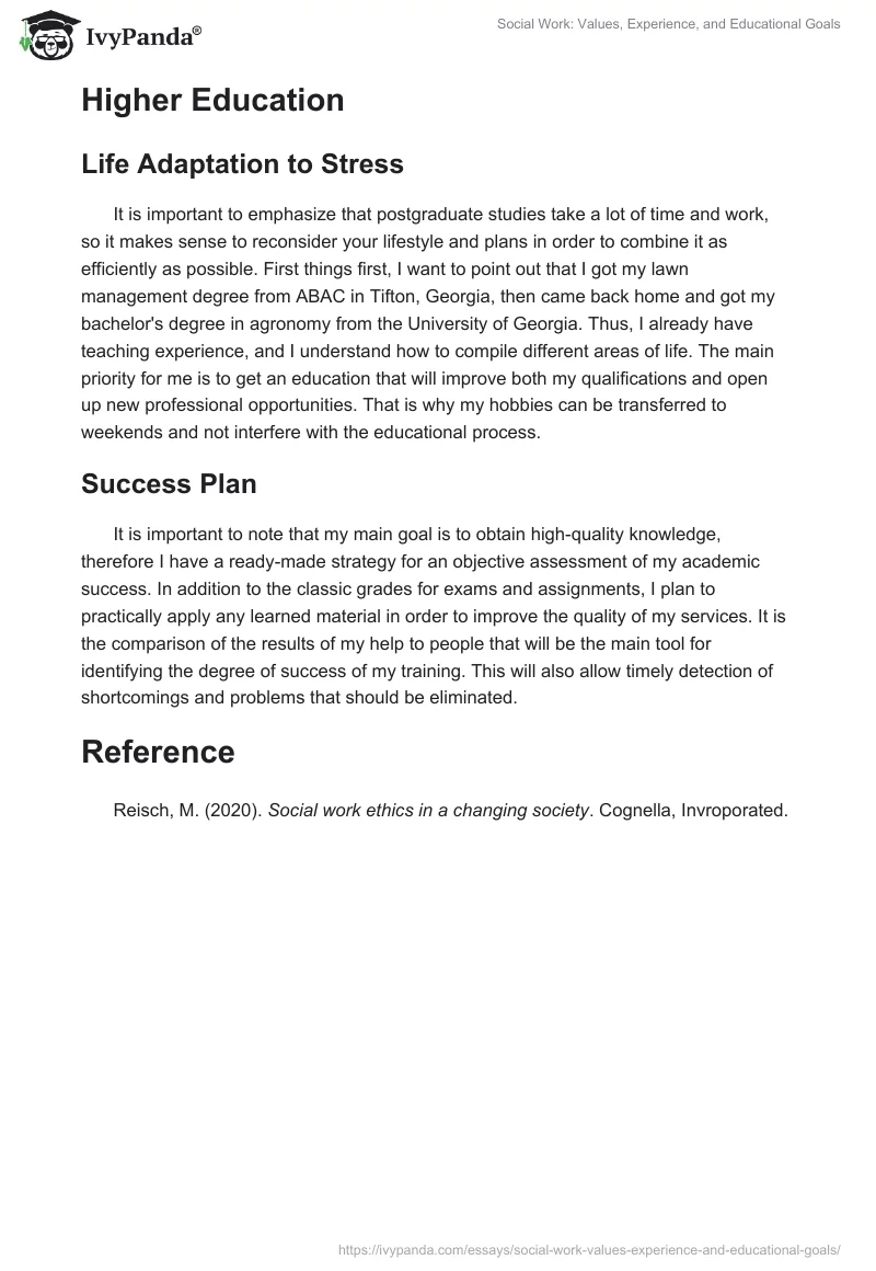 Social Work: Values, Experience, and Educational Goals. Page 3