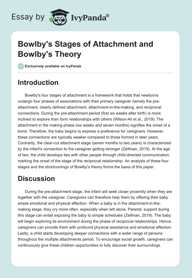 Bowlby's Stages of Attachment and Bowlby's Theory. Page 1