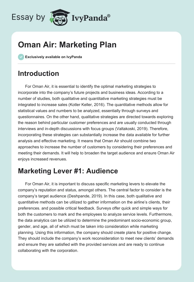 Oman Air: Marketing Plan. Page 1