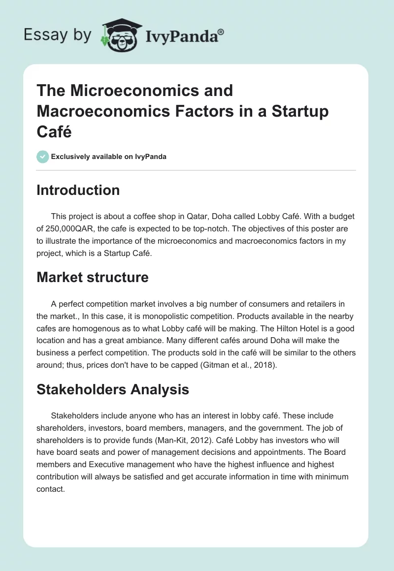The Microeconomics and Macroeconomics Factors in a Startup Café. Page 1