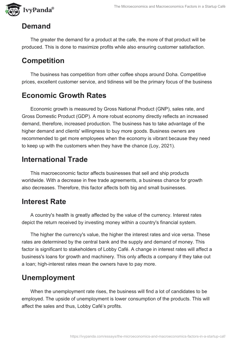 The Microeconomics and Macroeconomics Factors in a Startup Café. Page 3