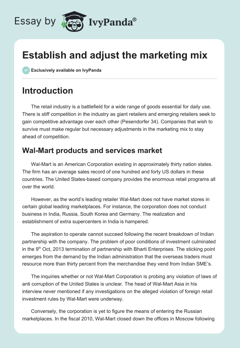 Establish and adjust the marketing mix. Page 1