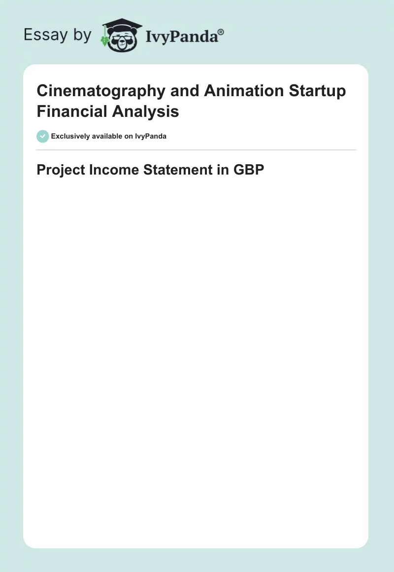Cinematography and Animation Startup Financial Analysis. Page 1