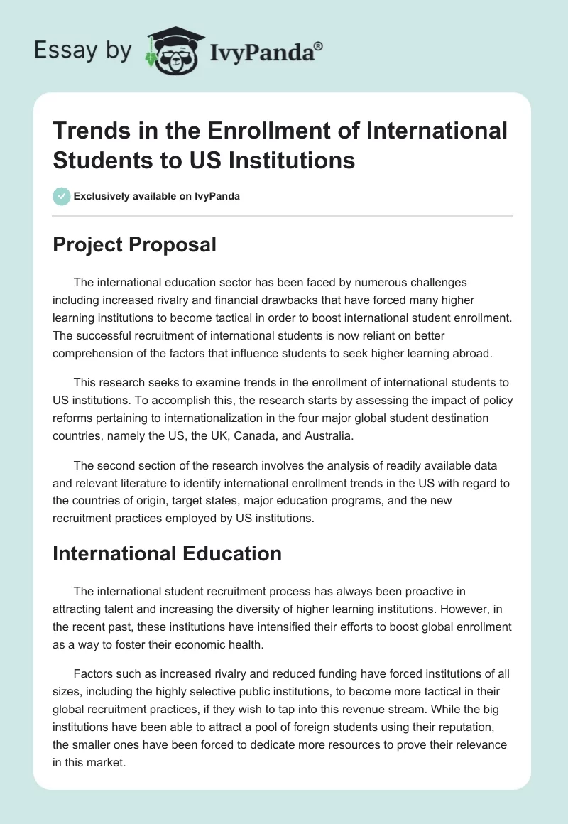 Trends in the Enrollment of International Students to US Institutions. Page 1
