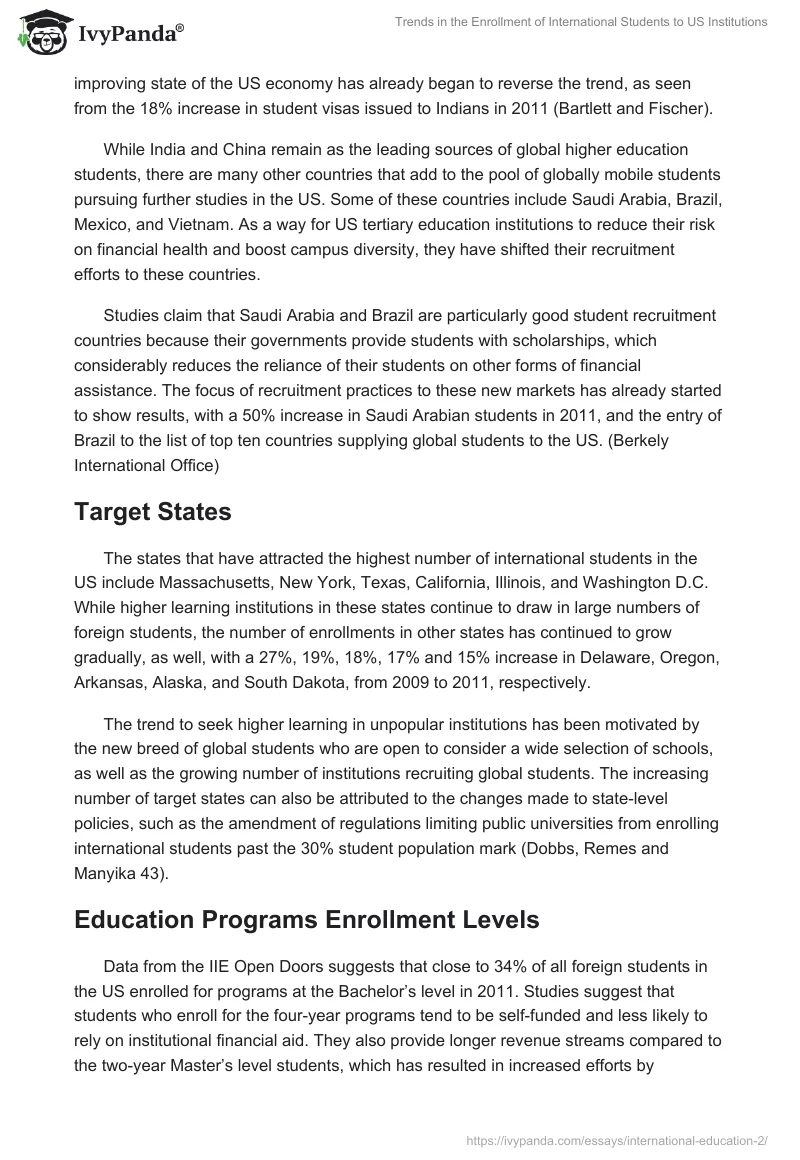 Trends in the Enrollment of International Students to US Institutions. Page 5
