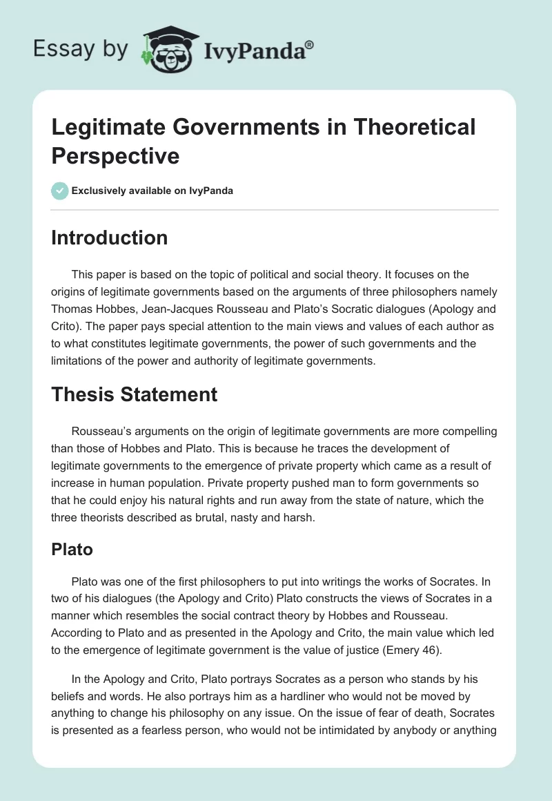 Legitimate Governments in Theoretical Perspective. Page 1