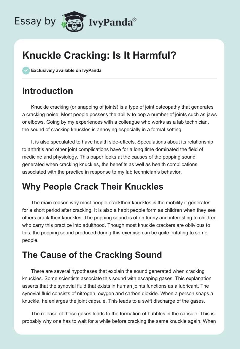 Knuckle Cracking: Is It Harmful?. Page 1