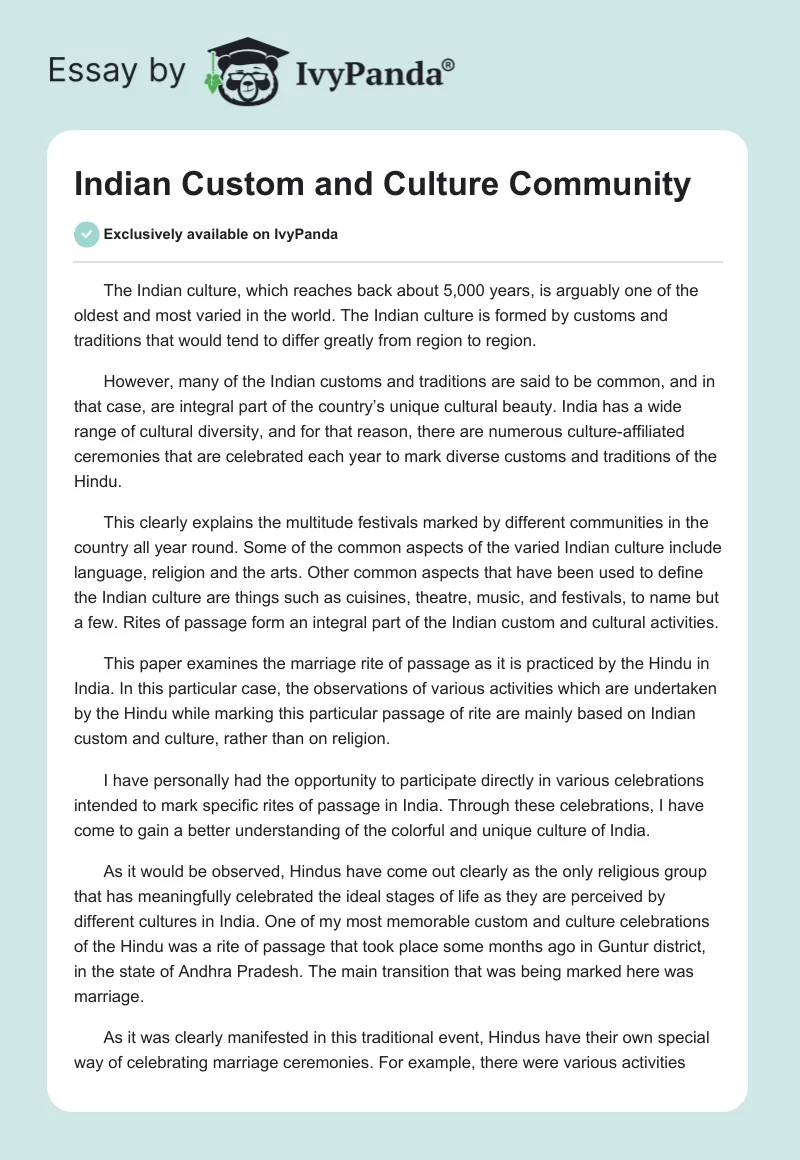 Indian Custom and Culture Community. Page 1