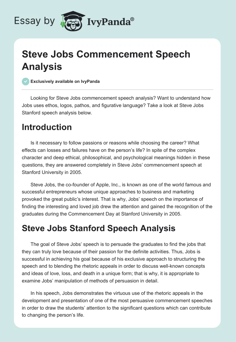 Steve Jobs Commencement Speech Analysis. Page 1