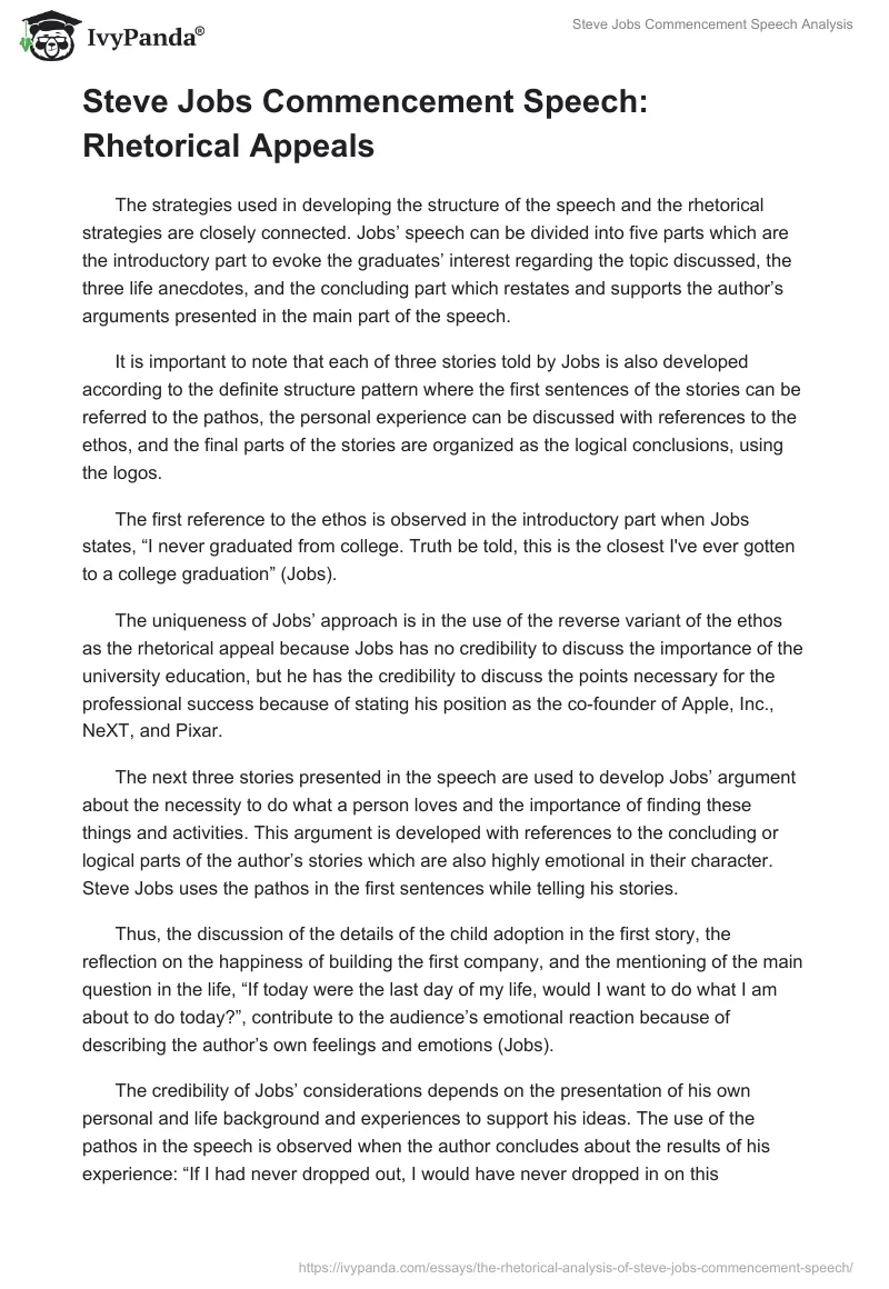 Steve Jobs Commencement Speech Analysis. Page 2