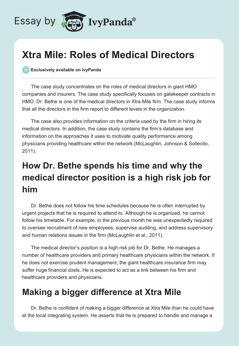 Xtra Mile: Roles of Medical Directors. Page 1