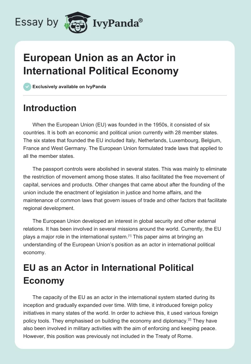 European Union as an Actor in International Political Economy. Page 1