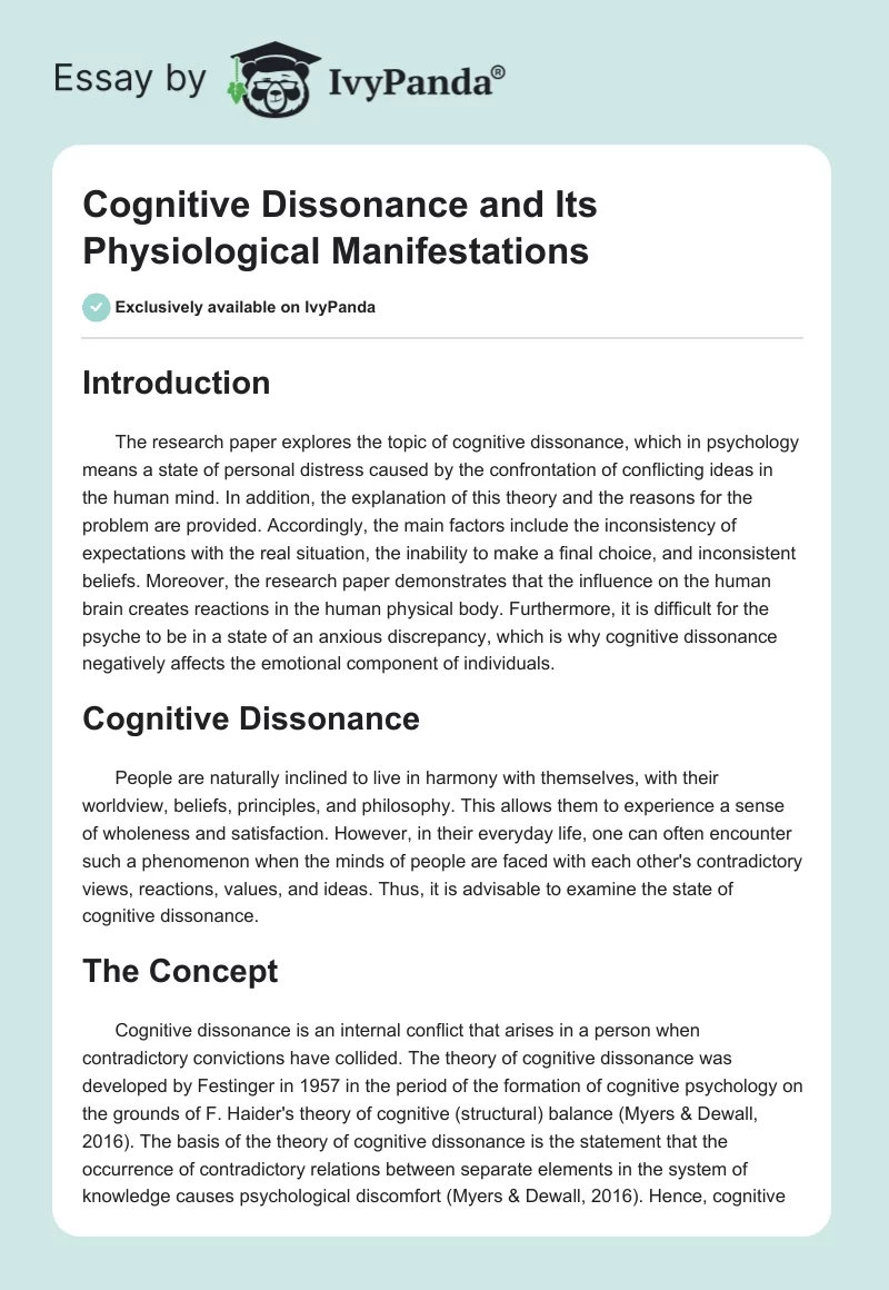 Cognitive Dissonance and Its Physiological Manifestations. Page 1