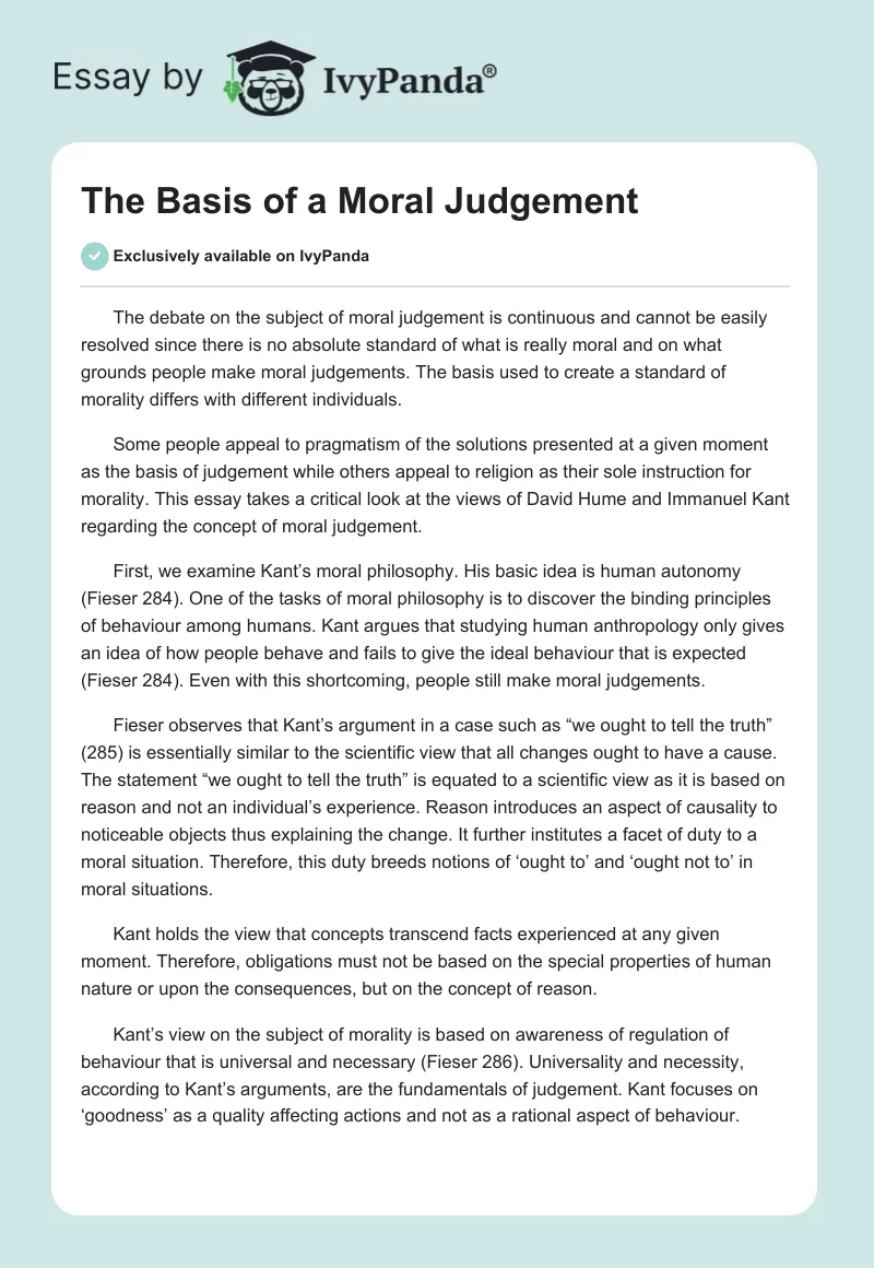 The Basis of a Moral Judgement. Page 1