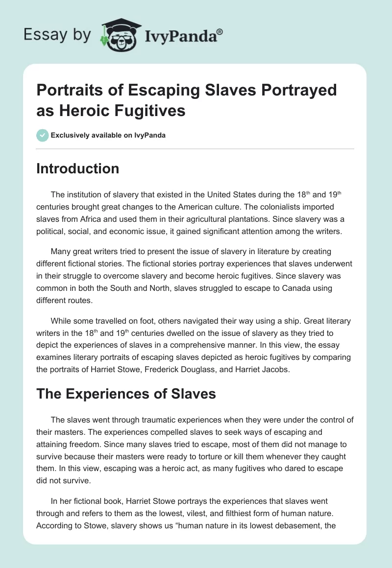 Portraits of Escaping Slaves Portrayed as Heroic Fugitives. Page 1