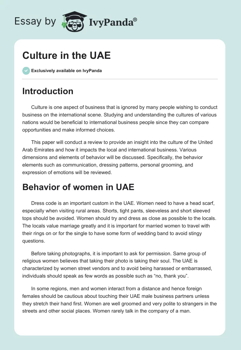 Culture in the UAE. Page 1
