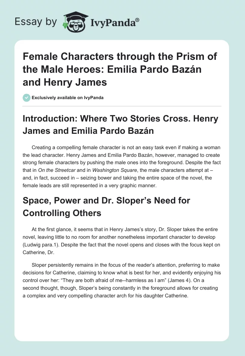 Female Characters through the Prism of the Male Heroes: Emilia Pardo Bazán and Henry James. Page 1