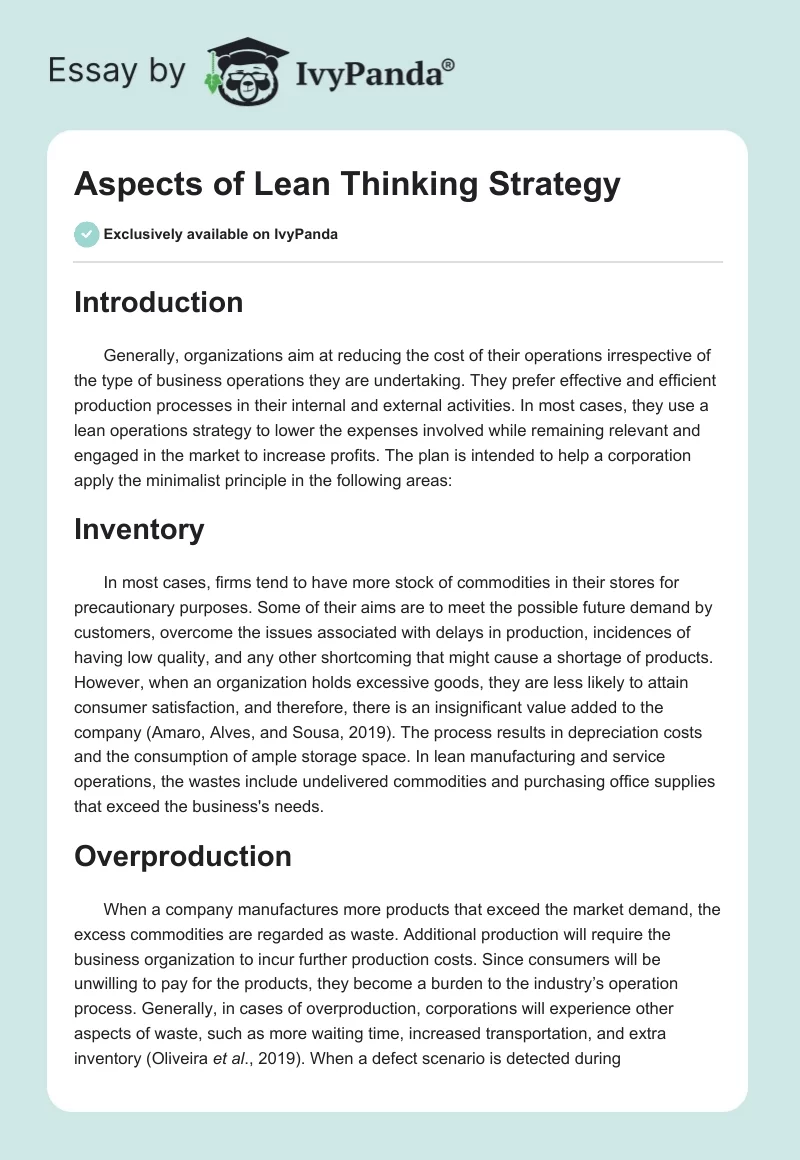 Aspects of Lean Thinking Strategy. Page 1