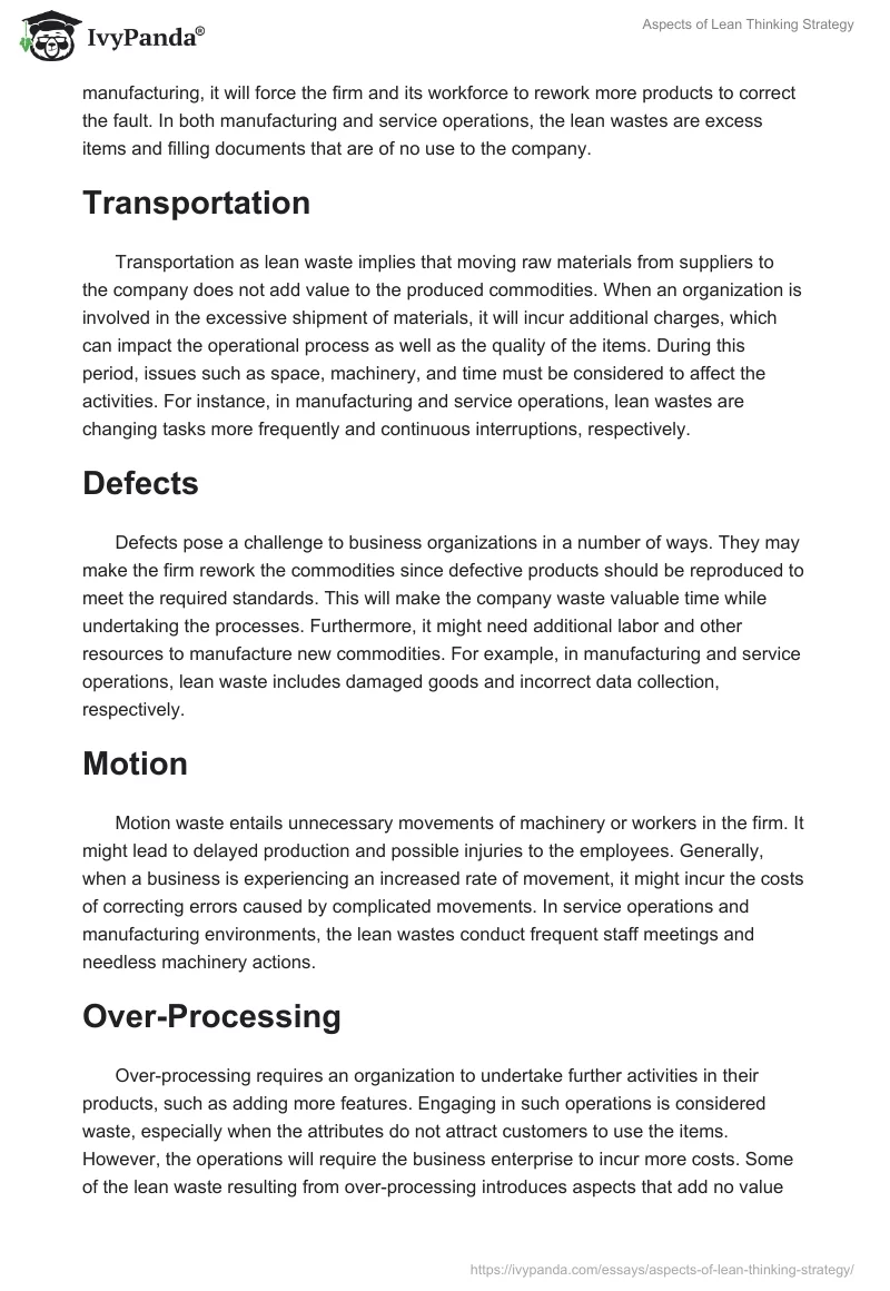 Aspects of Lean Thinking Strategy. Page 2