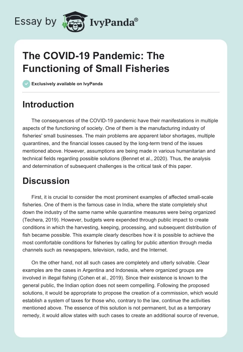 The COVID-19 Pandemic: The Functioning of Small Fisheries. Page 1