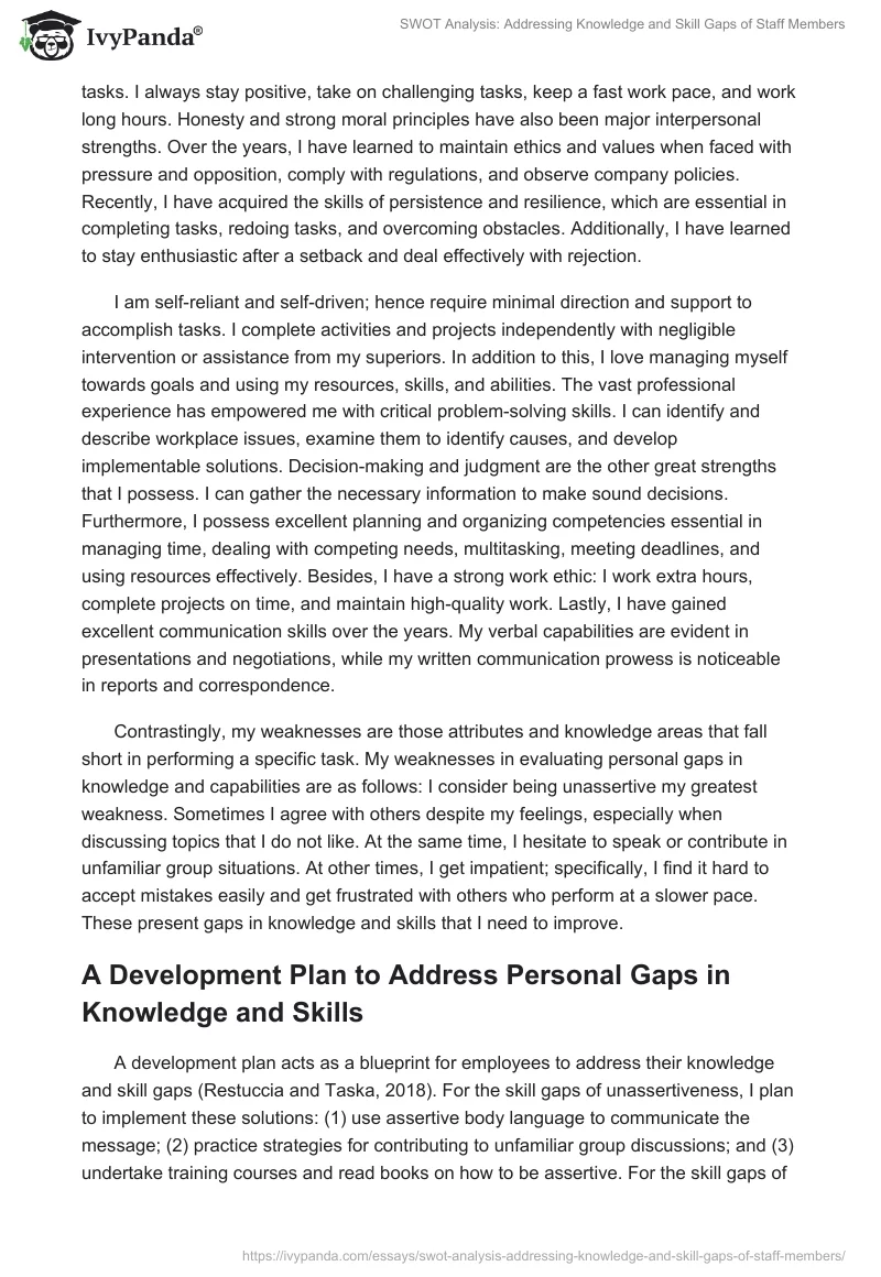 SWOT Analysis: Addressing Knowledge and Skill Gaps of Staff Members. Page 2