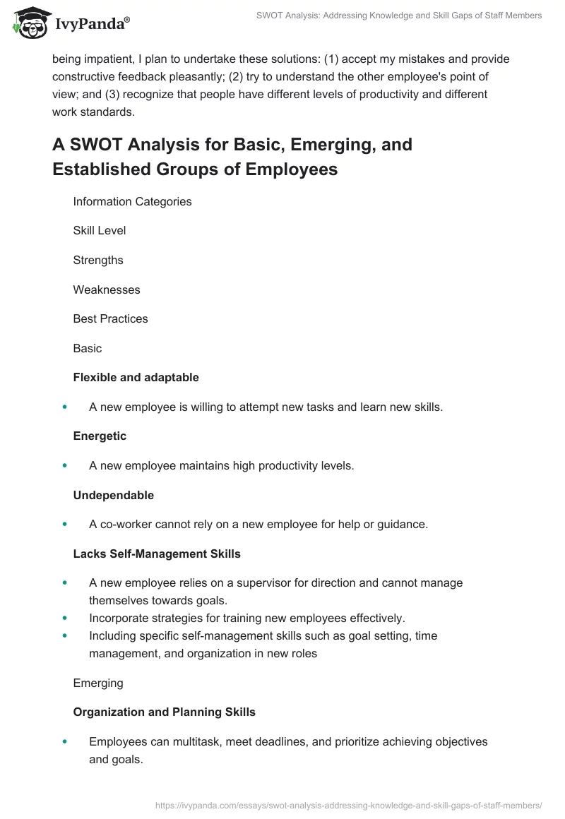 SWOT Analysis: Addressing Knowledge and Skill Gaps of Staff Members. Page 3