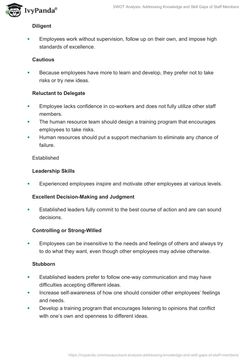 SWOT Analysis: Addressing Knowledge and Skill Gaps of Staff Members. Page 4