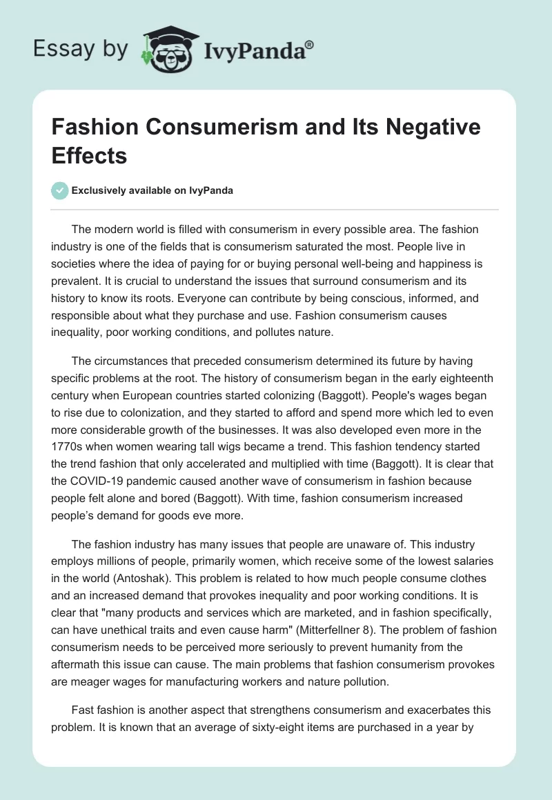 Fashion Consumerism and Its Negative Effects. Page 1