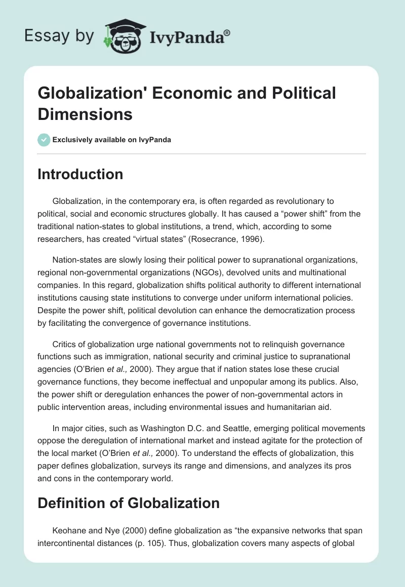 Globalization' Economic and Political Dimensions. Page 1