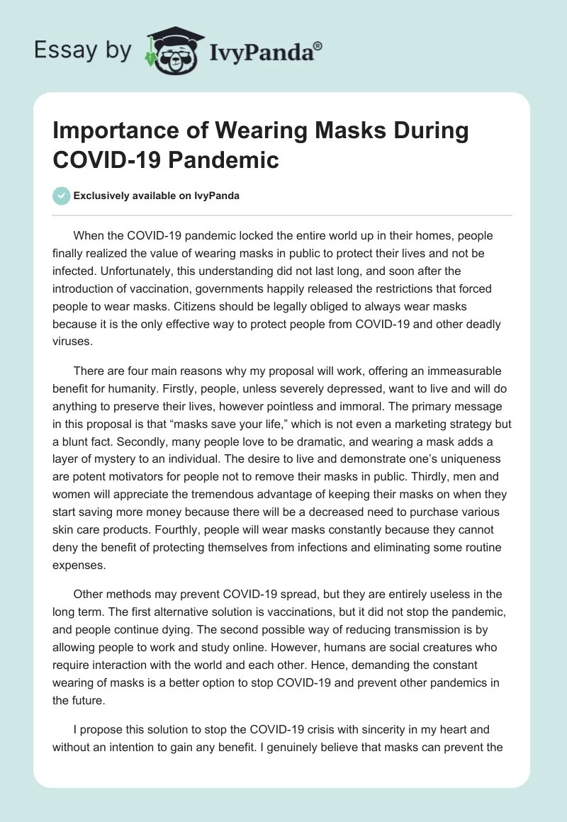 Importance of Wearing Masks During COVID-19 Pandemic. Page 1