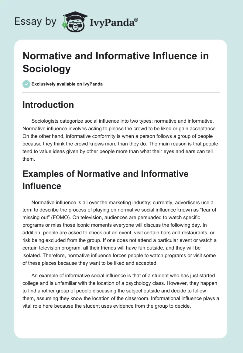 Normative and Informative Influence in Sociology. Page 1