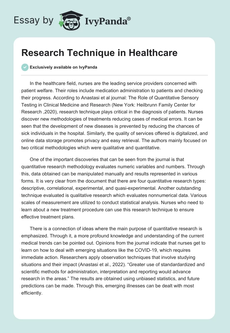 Research Technique in Healthcare. Page 1
