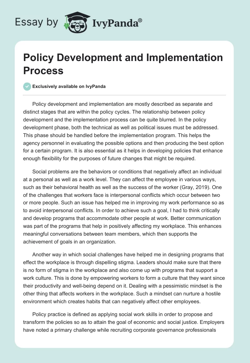 Policy Development and Implementation Process. Page 1