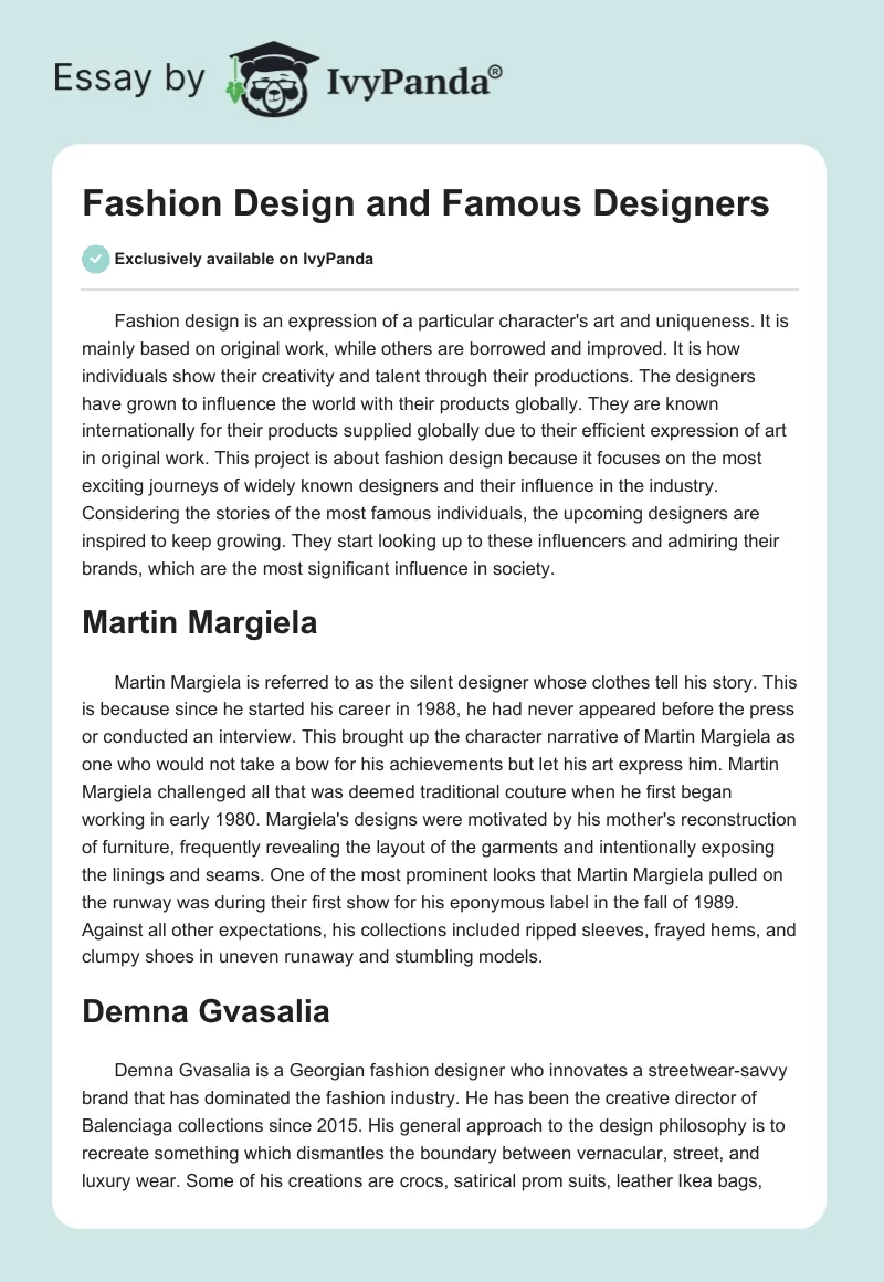 Fashion Design and Famous Designers. Page 1