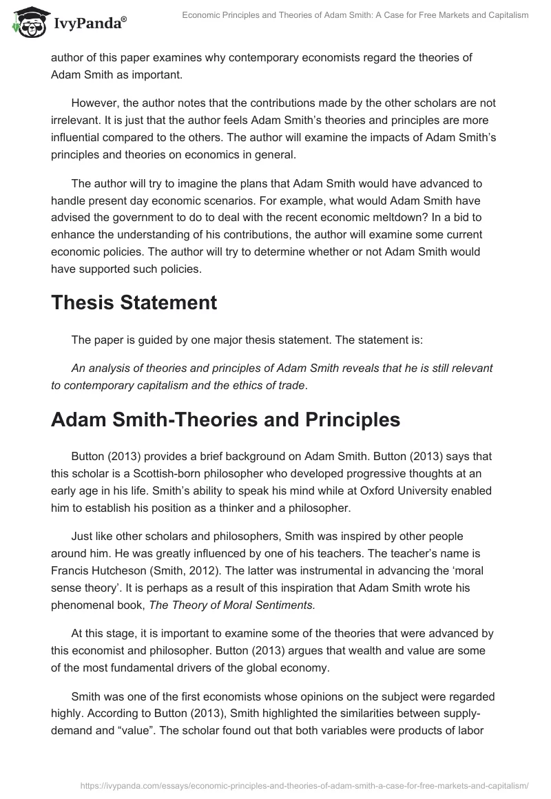 Economic Principles and Theories of Adam Smith: A Case for Free Markets and Capitalism. Page 2