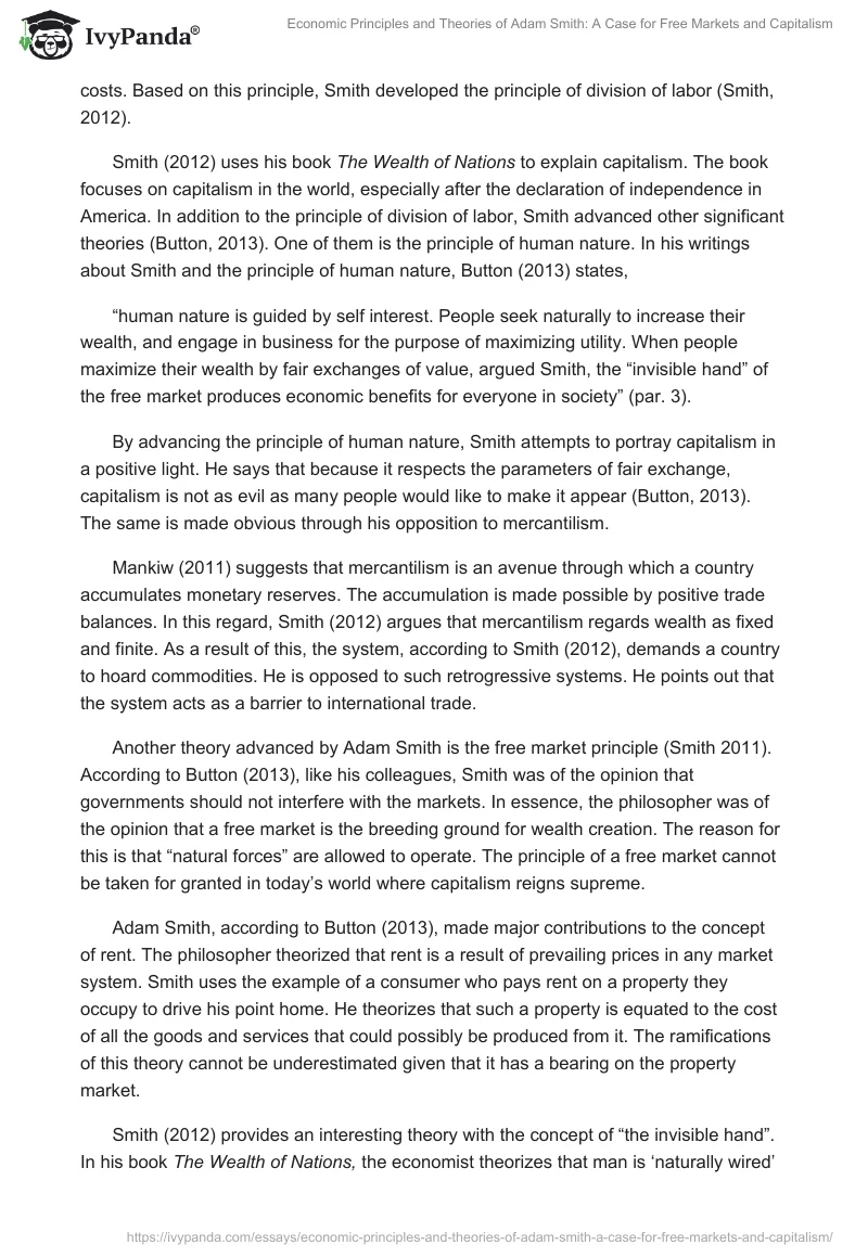 Economic Principles and Theories of Adam Smith: A Case for Free Markets and Capitalism. Page 3