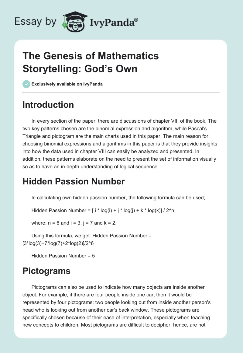 The Genesis of Mathematics Storytelling: God’s Own. Page 1