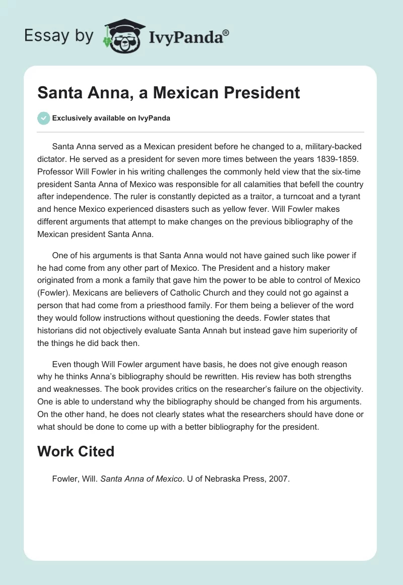 Santa Anna, a Mexican President. Page 1