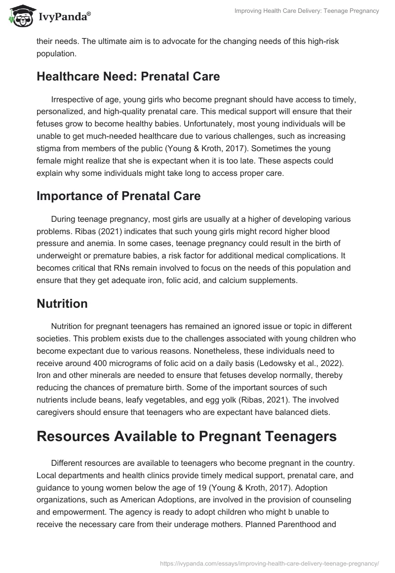 Improving Health Care Delivery: Teenage Pregnancy. Page 2