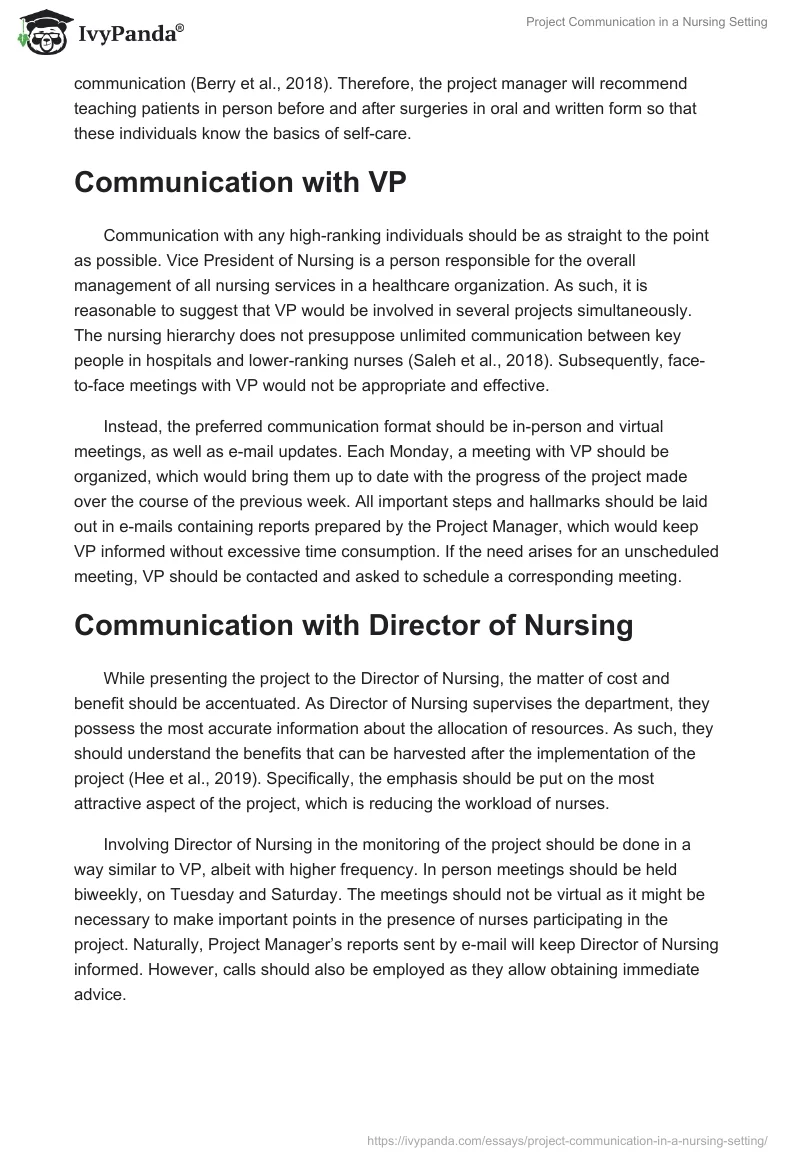Project Communication in a Nursing Setting. Page 2
