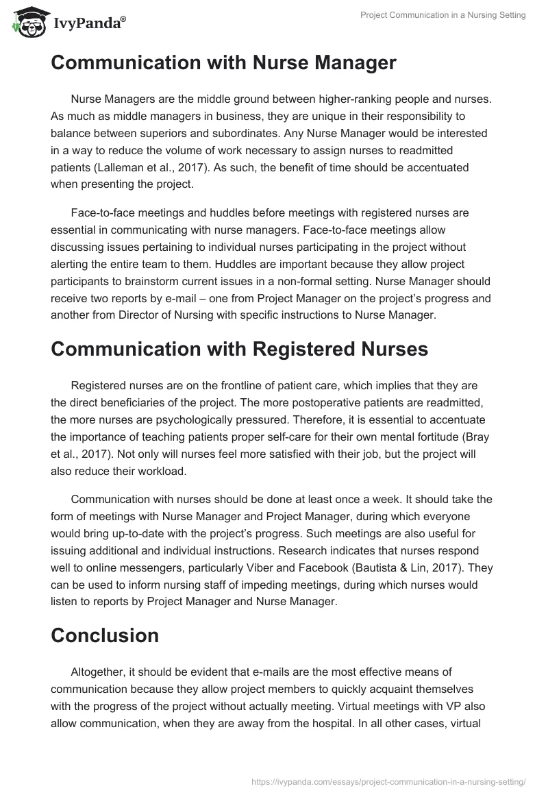 Project Communication in a Nursing Setting. Page 3