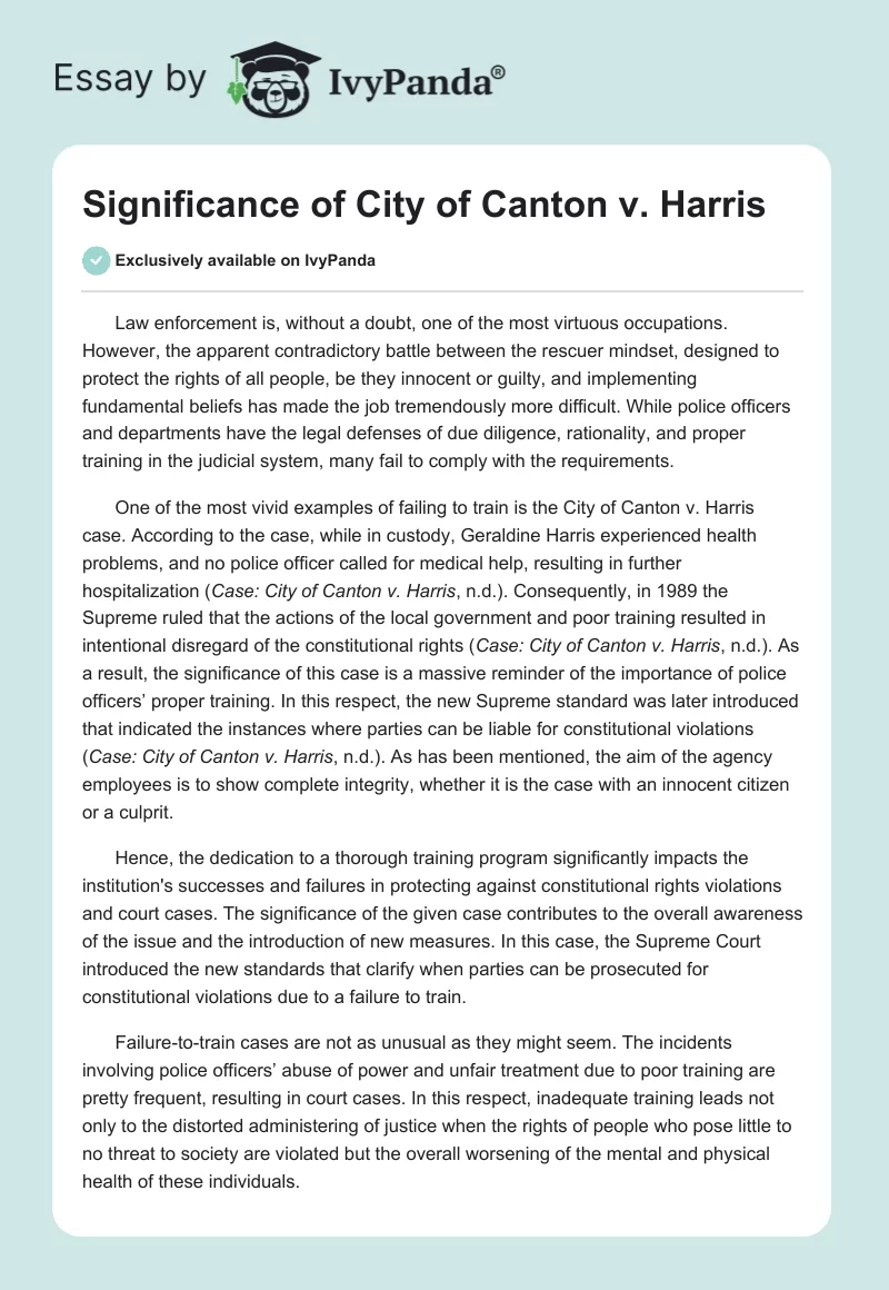 Significance of City of Canton v. Harris. Page 1