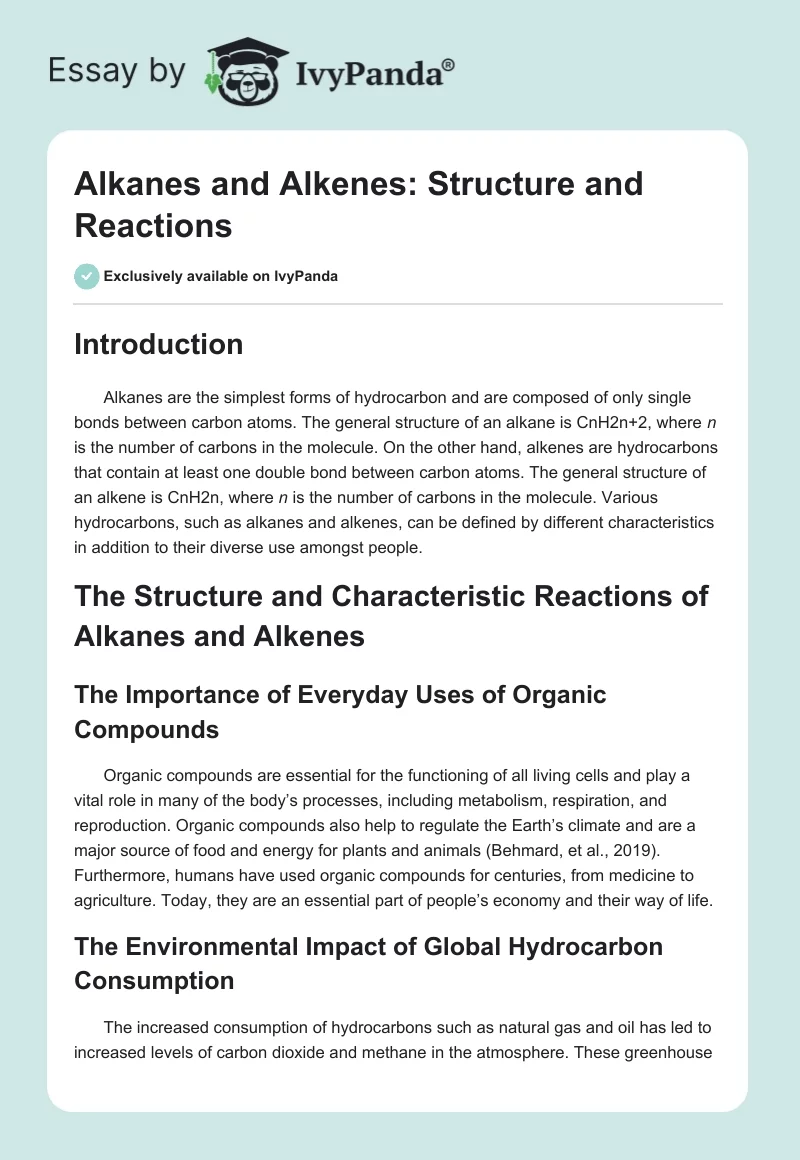 Alkanes and Alkenes: Structure and Reactions. Page 1