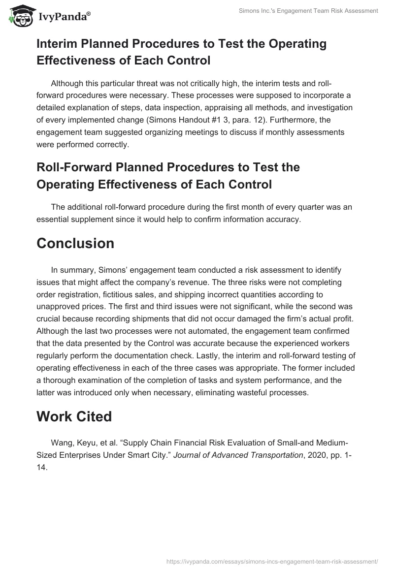 Simons Inc.'s Engagement Team Risk Assessment. Page 4