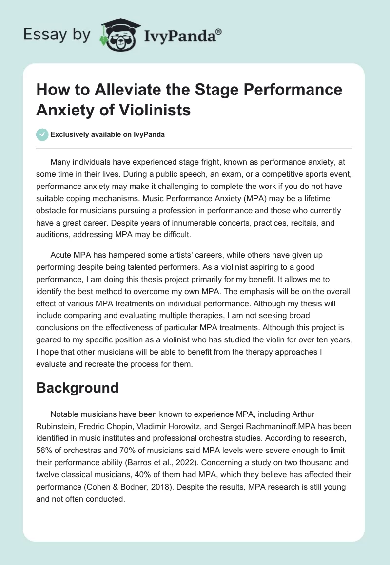 How to Alleviate the Stage Performance Anxiety of Violinists. Page 1
