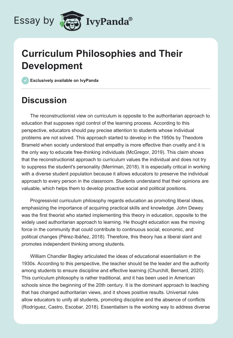 Curriculum Philosophies and Their Development. Page 1