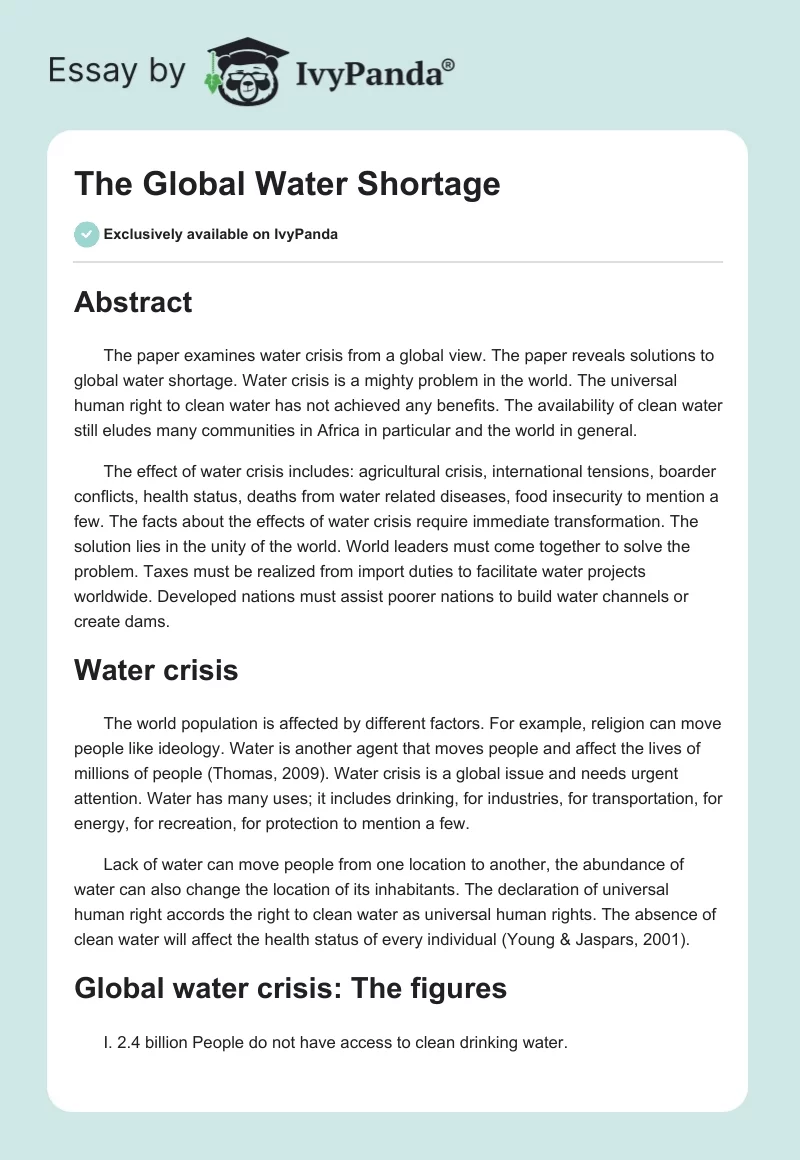 The Global Water Shortage. Page 1