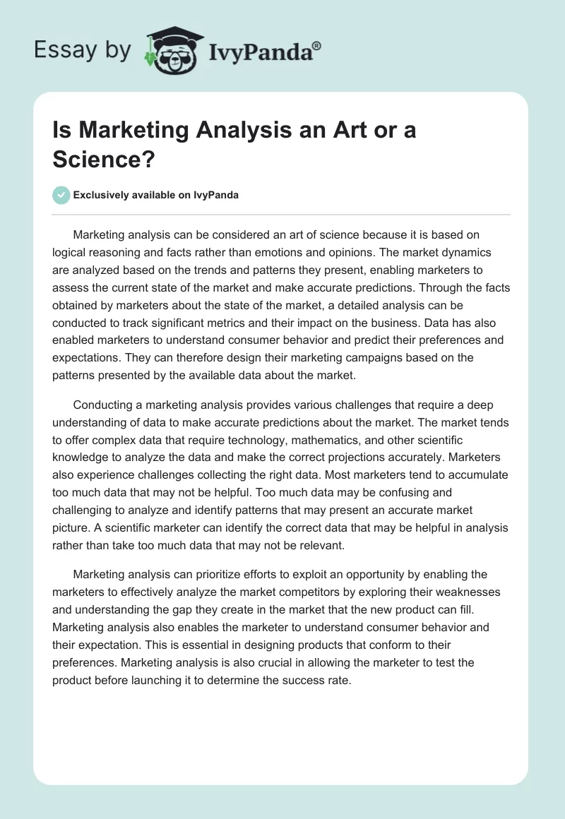 Is Marketing Analysis an Art or a Science?. Page 1