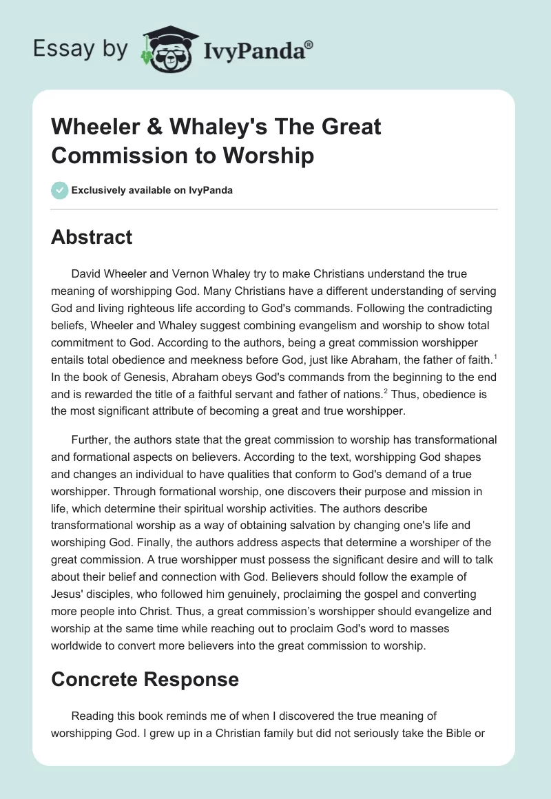 Wheeler & Whaley's The Great Commission to Worship. Page 1